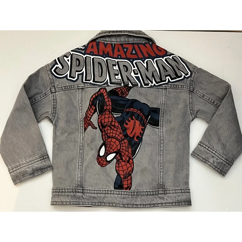 Marvel Boys Gray Denim Spider Patch Jean Jacket